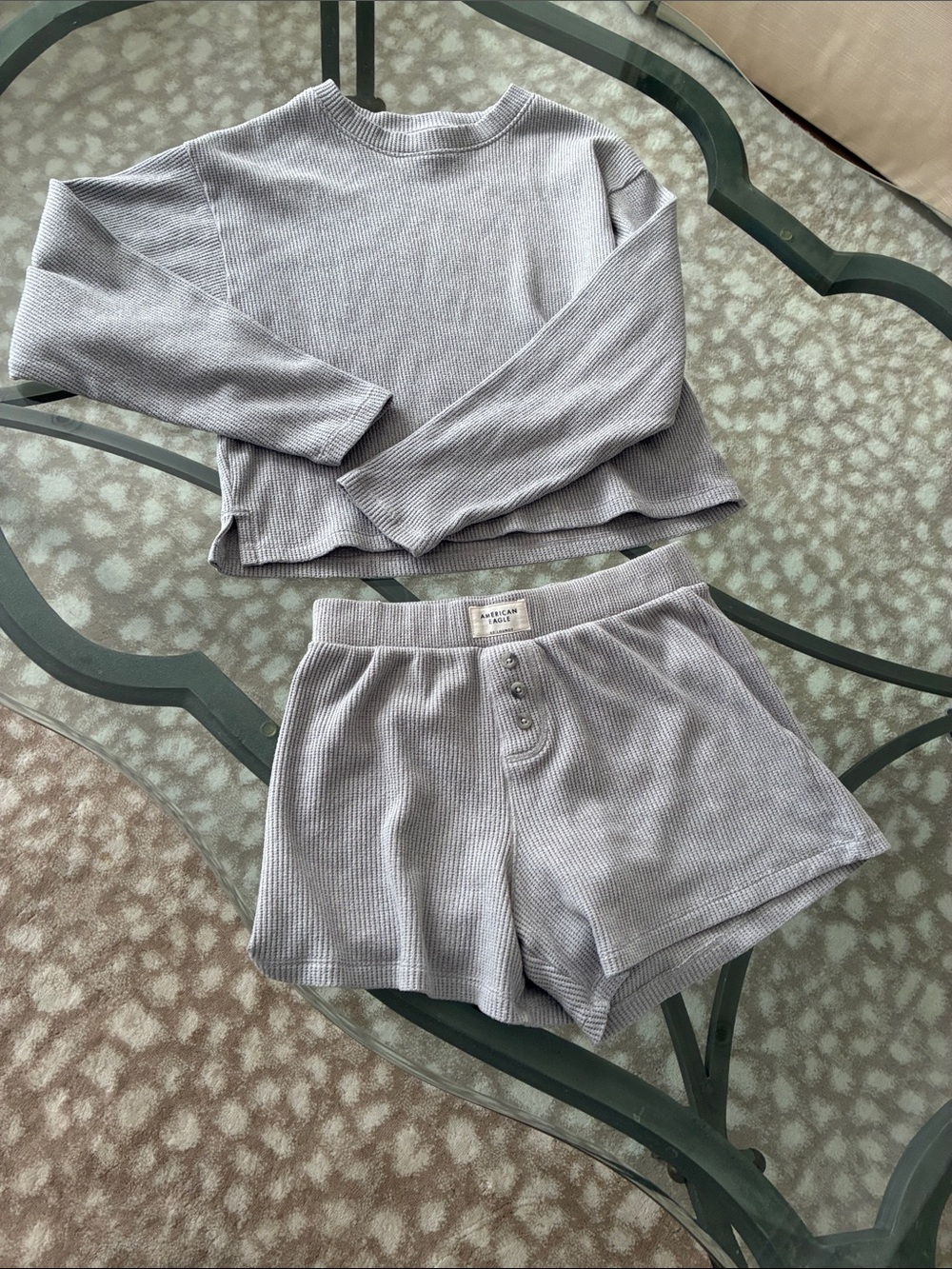 AE lounge waffle super soft matching lounge shorts and long sleeve top